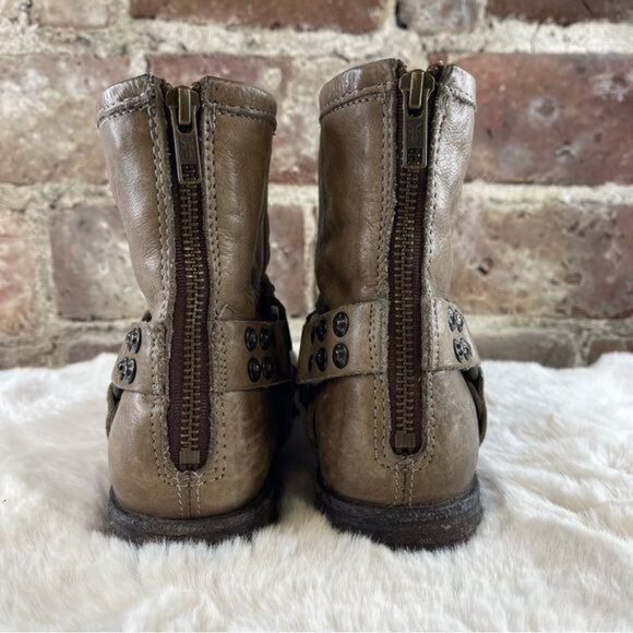 Frye Women's Phillip Brown / Taupe Leather Studded Harness Boots Sz 6 - Picture 4 of 10